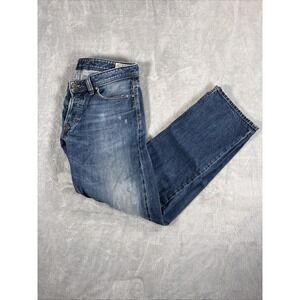Diesel Viker Jeans Mens 34x32 Blue Straight Distressed Button Fly Wash 0806L